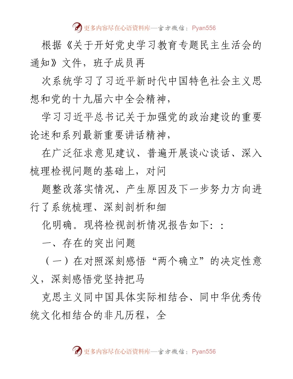 [工作总结] 党史学习教育专题民主生活会 - 党史学习教育专题民主生活会检视剖析报告.docx_第1页