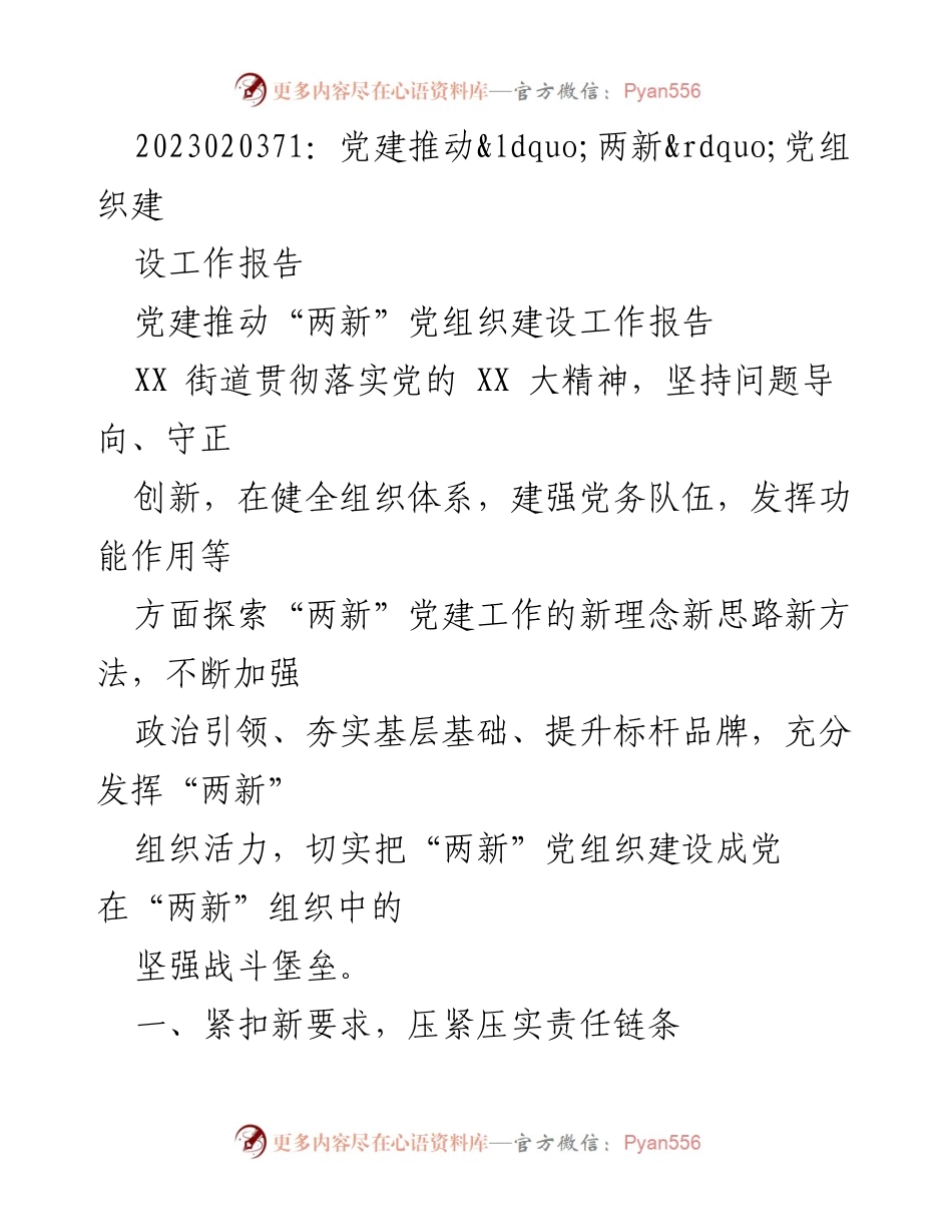 [工作总结] 党建工作 - 党建推动“两新”党组织建设工作总结报告.docx_第1页