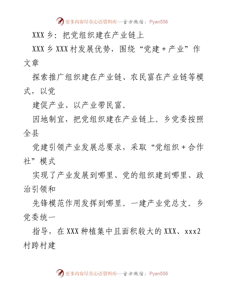 [工作总结] 党建与产业发展 - 党建引领产业链建设，助力乡村经济发展.docx_第1页