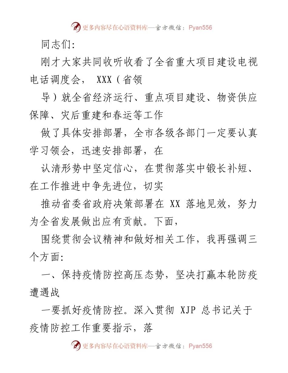 [工作总结] 会议 - 全省重大项目建设调度会精神贯彻与工作部署总结.docx_第1页