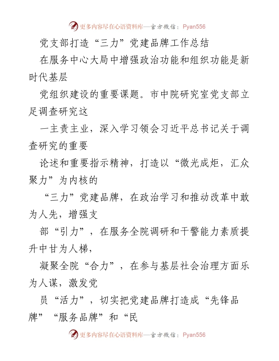 [工作总结] 党建工作 - 打造“三力”党建品牌的实践与成效总结_1.docx_第1页