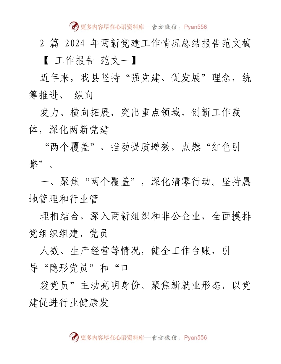 [工作总结] 党建工作会议 - 2024年两新党建工作情况总结报告.docx_第1页