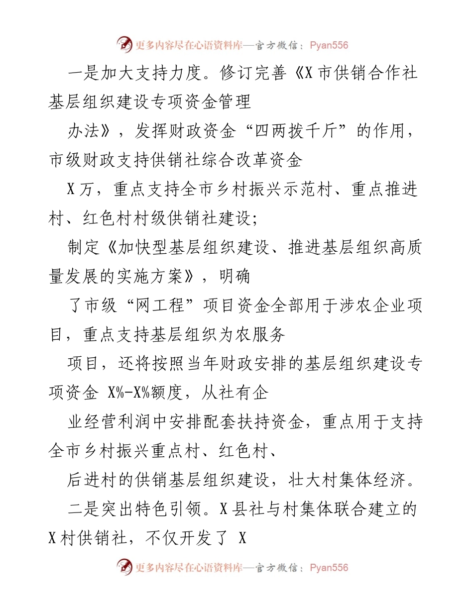 [工作总结] 供销社工作汇报 - 推动高质量发展：X市供销社工作进展汇报.docx_第2页