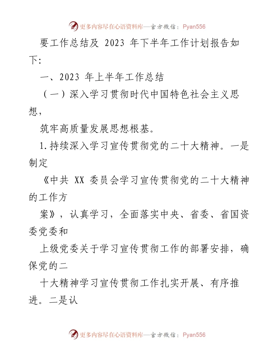 [工作总结] 党委工作 - 2023年上半年工作总结及下半年工作计划.docx_第2页