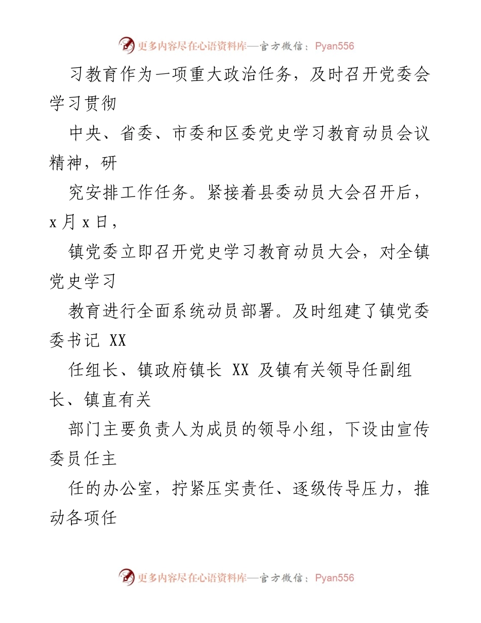 [工作总结] 党史学习教育 - XX镇党史学习教育工作情况汇报.docx_第2页