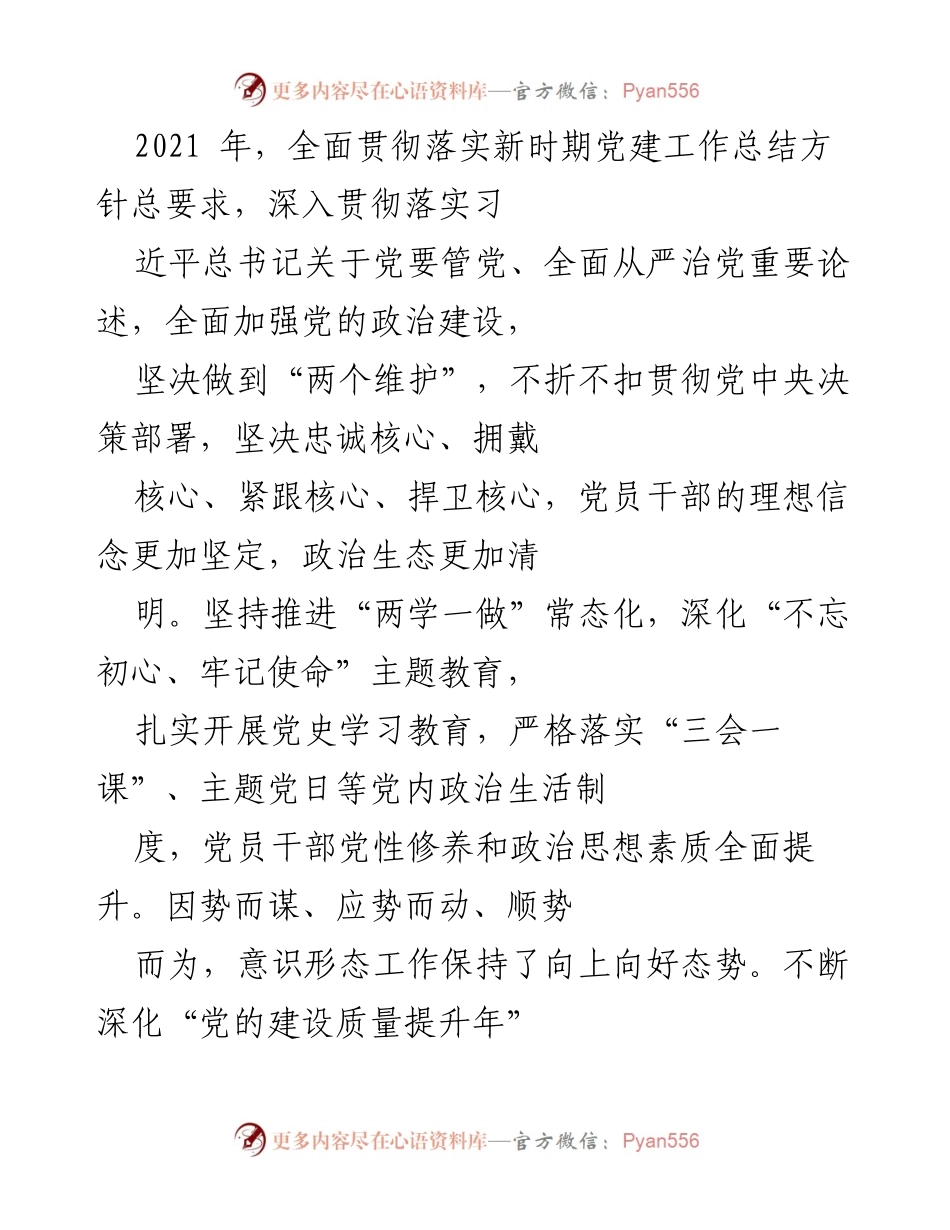 [工作总结] 党建工作 - 2021年党建工作总结与成效分析_3.docx_第1页
