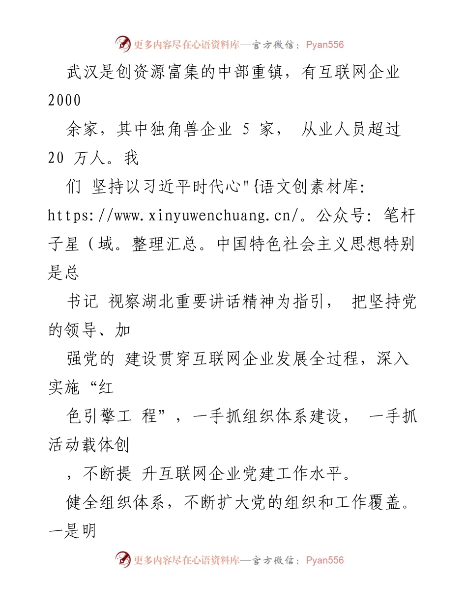 [工作总结] 互联网企业党建工作 - 武汉互联网企业党建工作成效与经验总结.docx_第1页