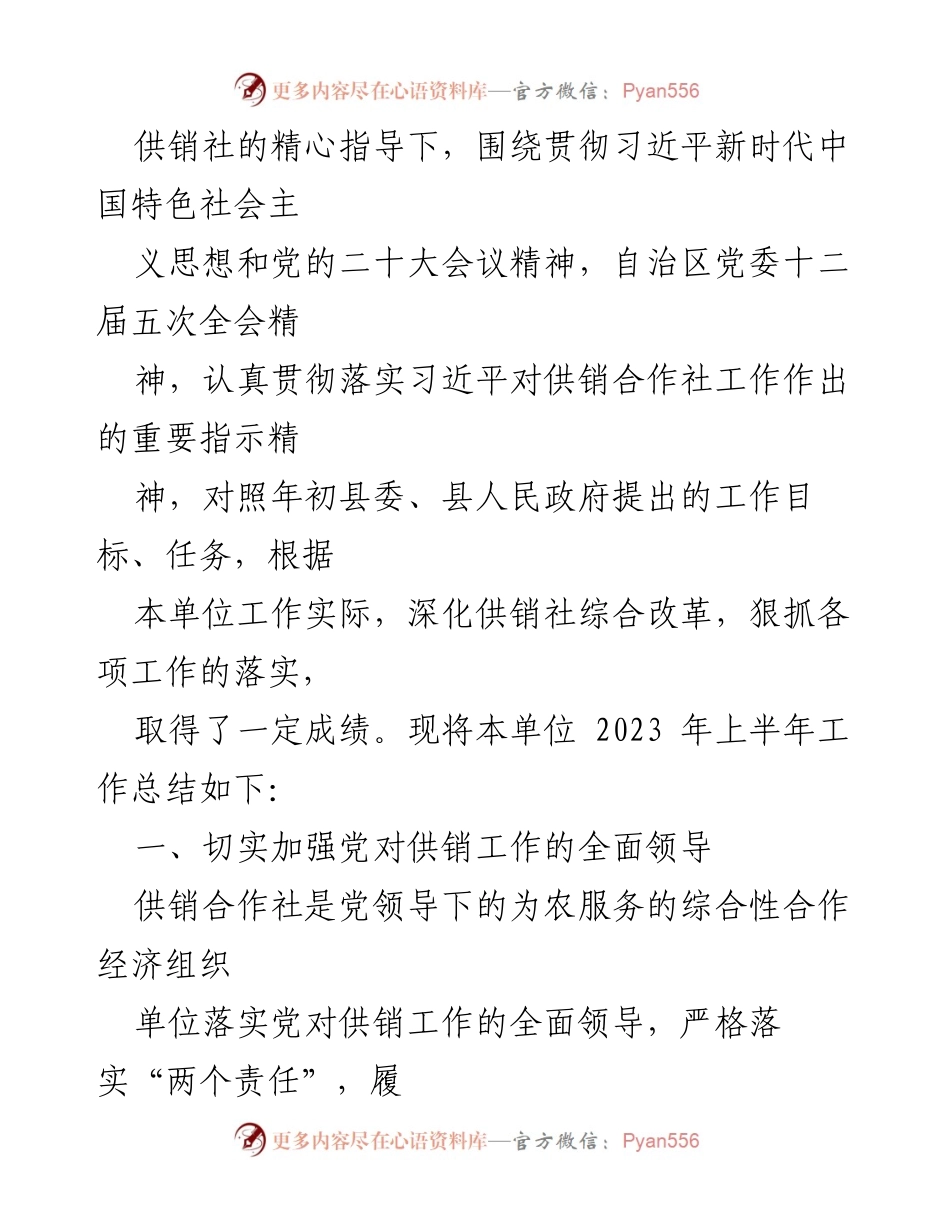 [工作总结] 供销社 - 2023年上半年工作总结及下半年工作计划_1.docx_第2页