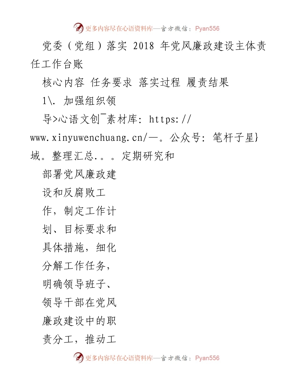 [工作总结] 党委（党组） - 2018年党风廉政建设主体责任落实工作总结.docx_第1页