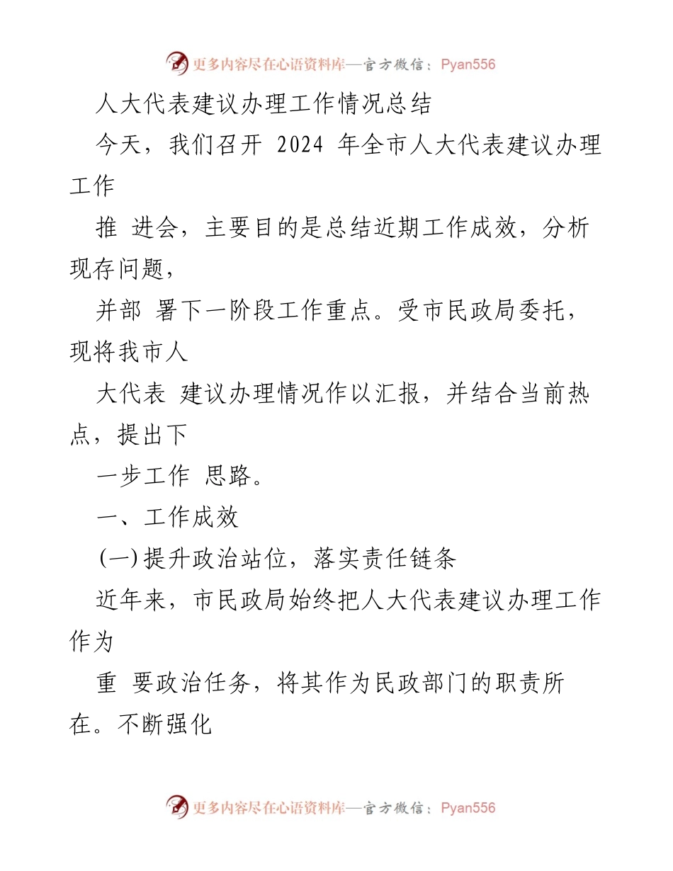 [工作总结] 人大代表建议办理工作推进会 - 人大代表建议办理工作情况总结.docx_第1页