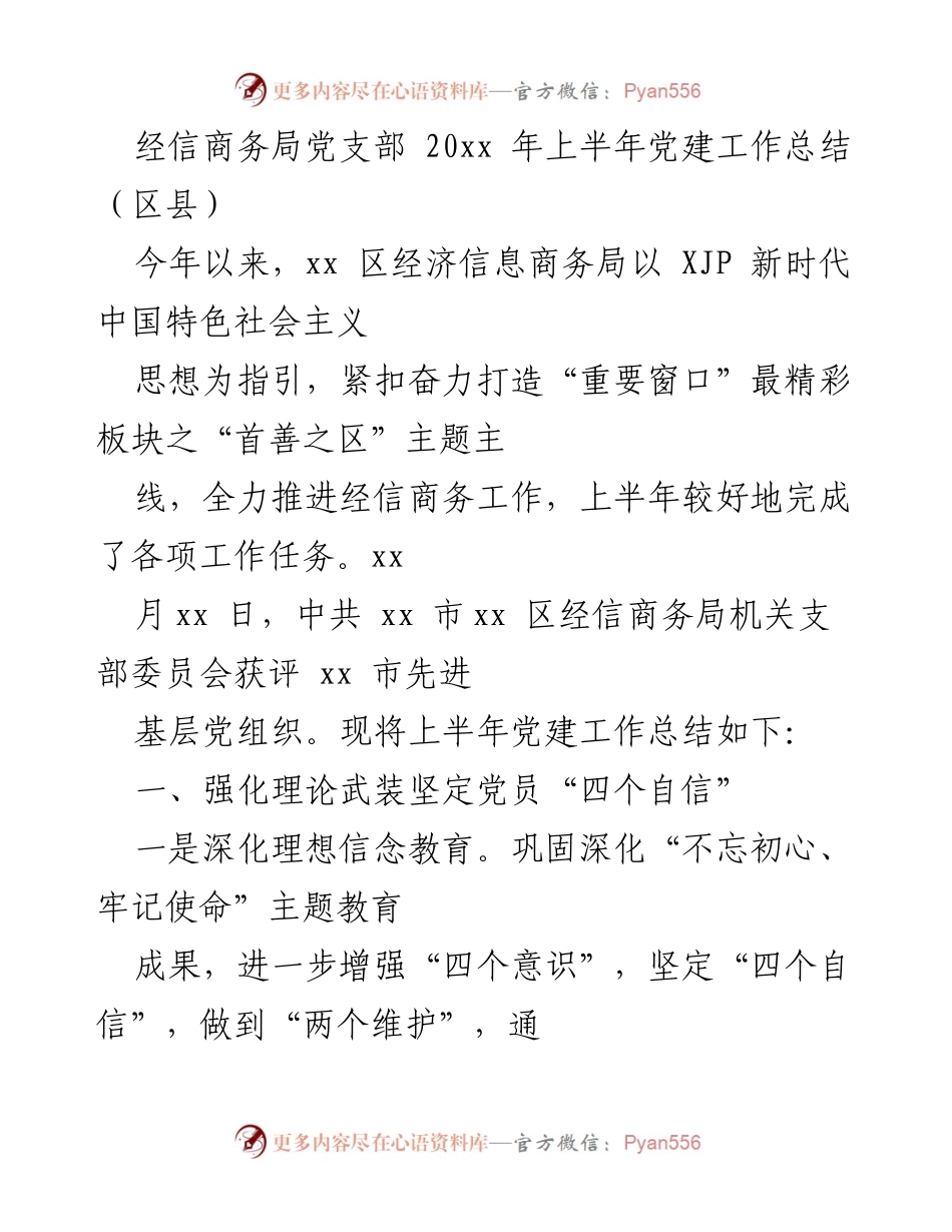 [工作总结] 党建工作 - 经信商务局2023年上半年党建工作总结.docx_第1页