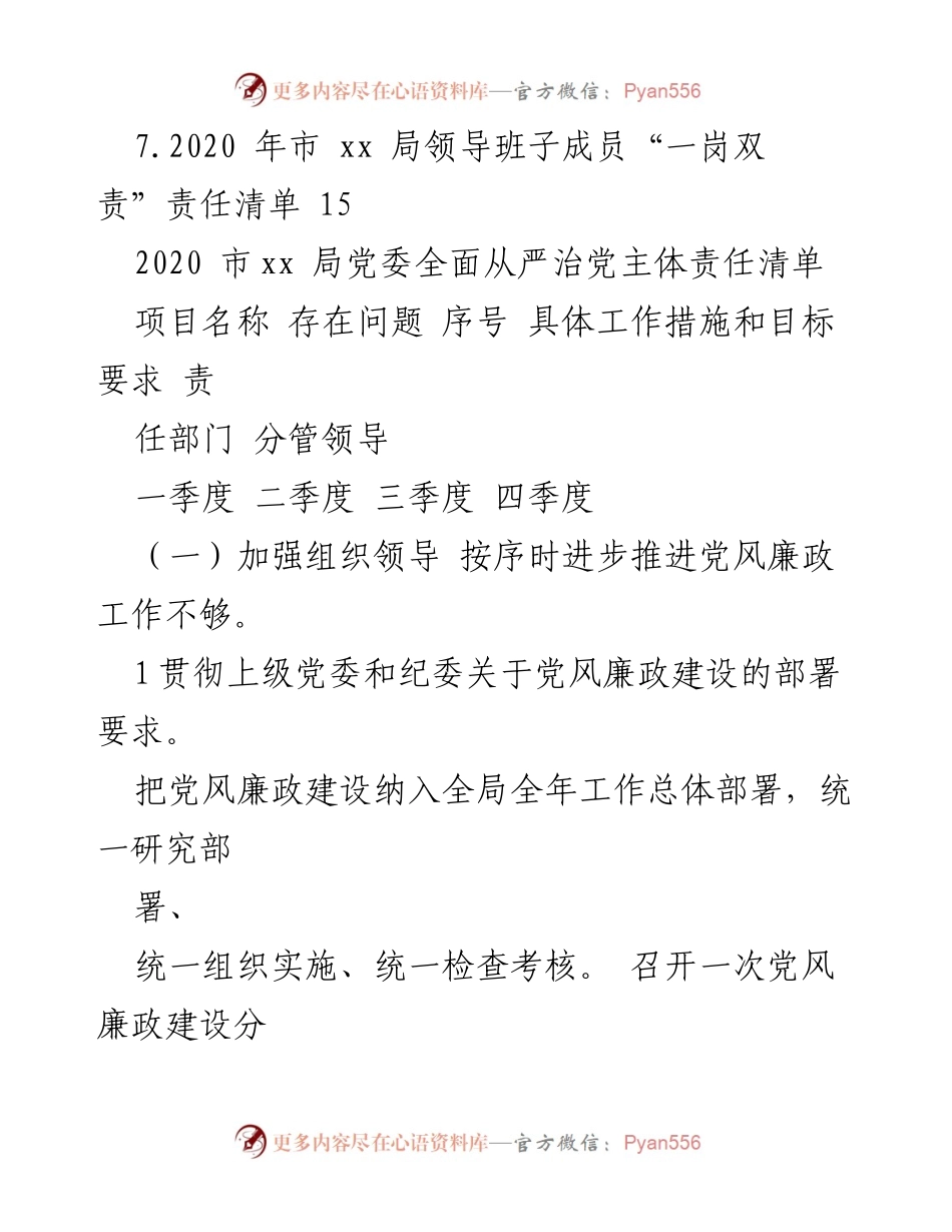 [工作总结] 党委全面从严治党 - 2020年市xx局党委全面从严治党主体责任落实情况汇编.docx_第2页