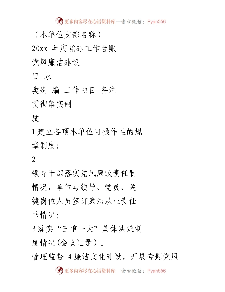 [工作总结] 党建工作 - 20xx年度党建工作台账及党风廉洁建设总结.docx_第1页