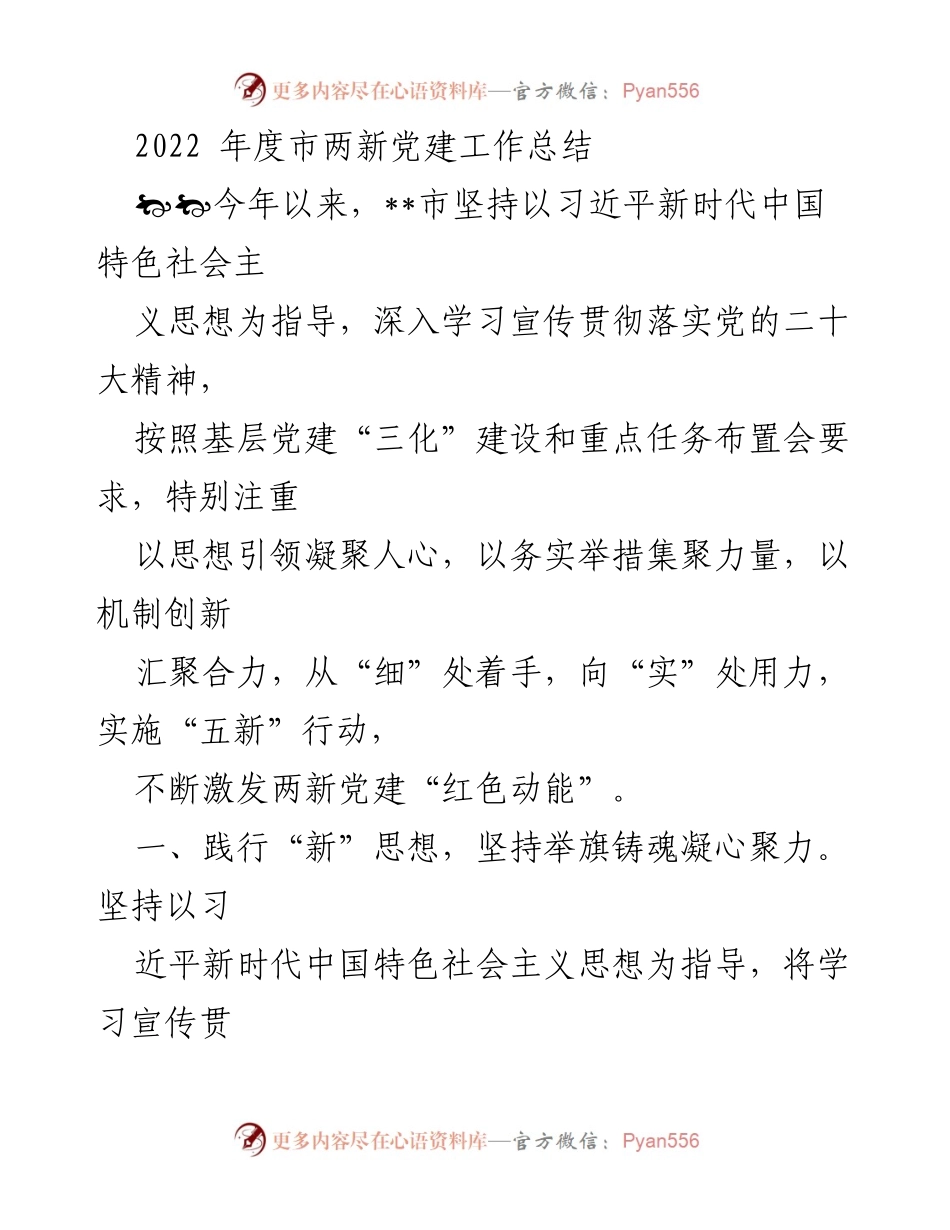 [工作总结] 党建工作 - 2022年度市两新党建工作总结.docx_第1页