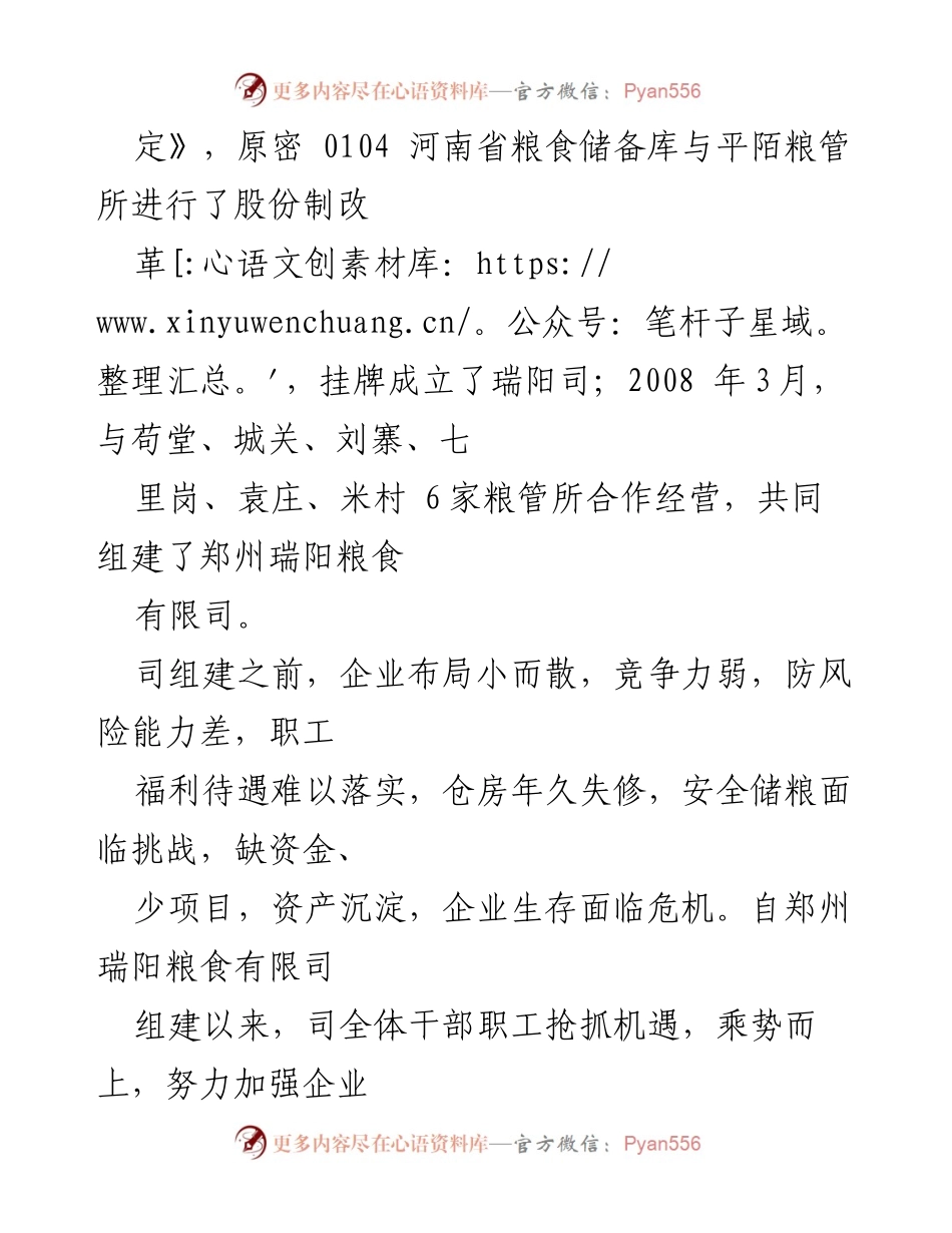 [工作总结] 企业发展 - 郑州瑞阳粮食有限司多经营模式下的转型与发展总结.docx_第2页