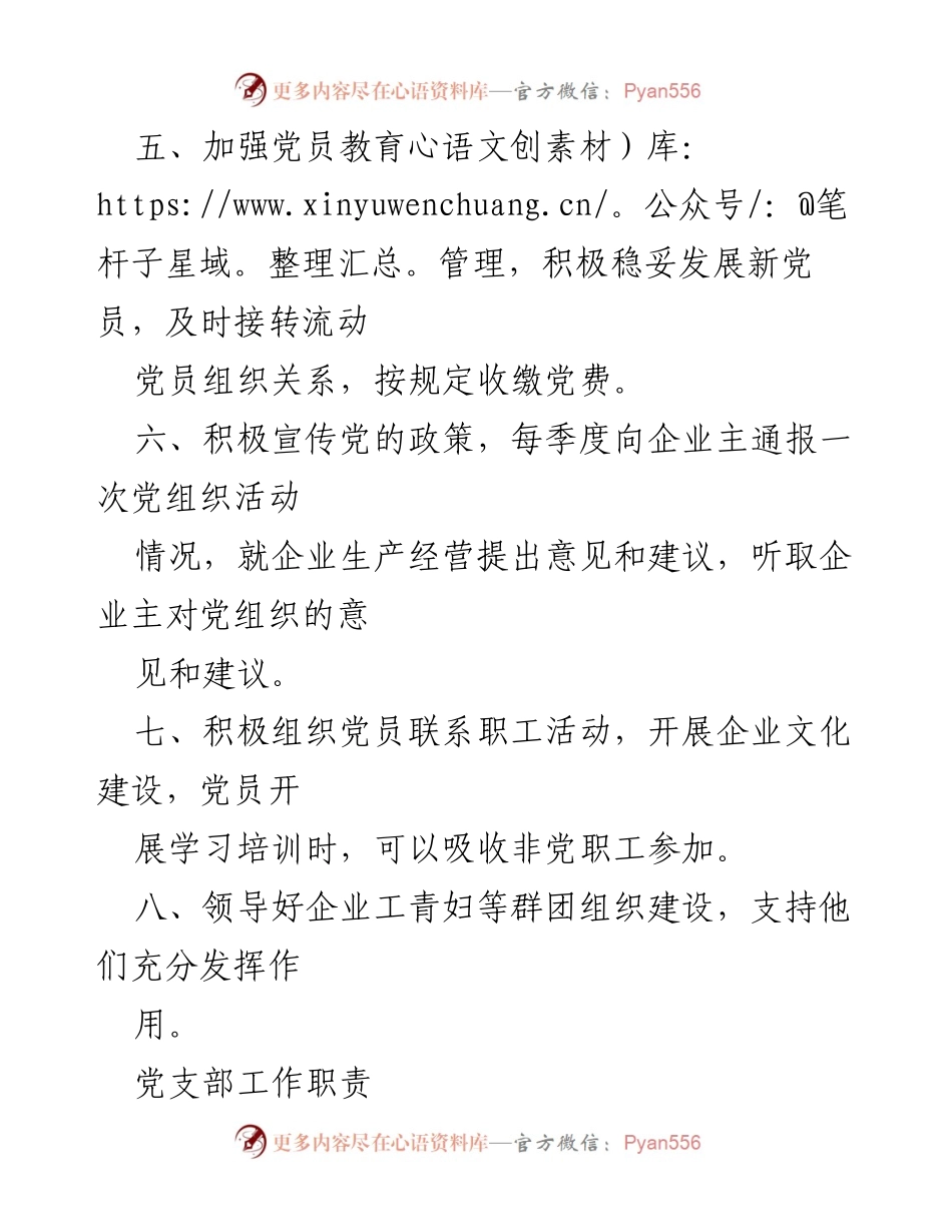 [工作总结] 企业党建 - 非公企业党建工作制度及职责概述.docx_第2页