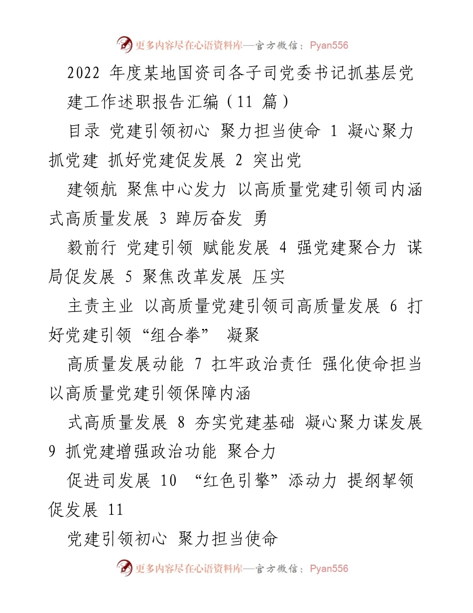 [工作总结] 党建工作 - 2022年度某地国资司党委书记抓基层党建工作述职报告汇编.docx_第1页