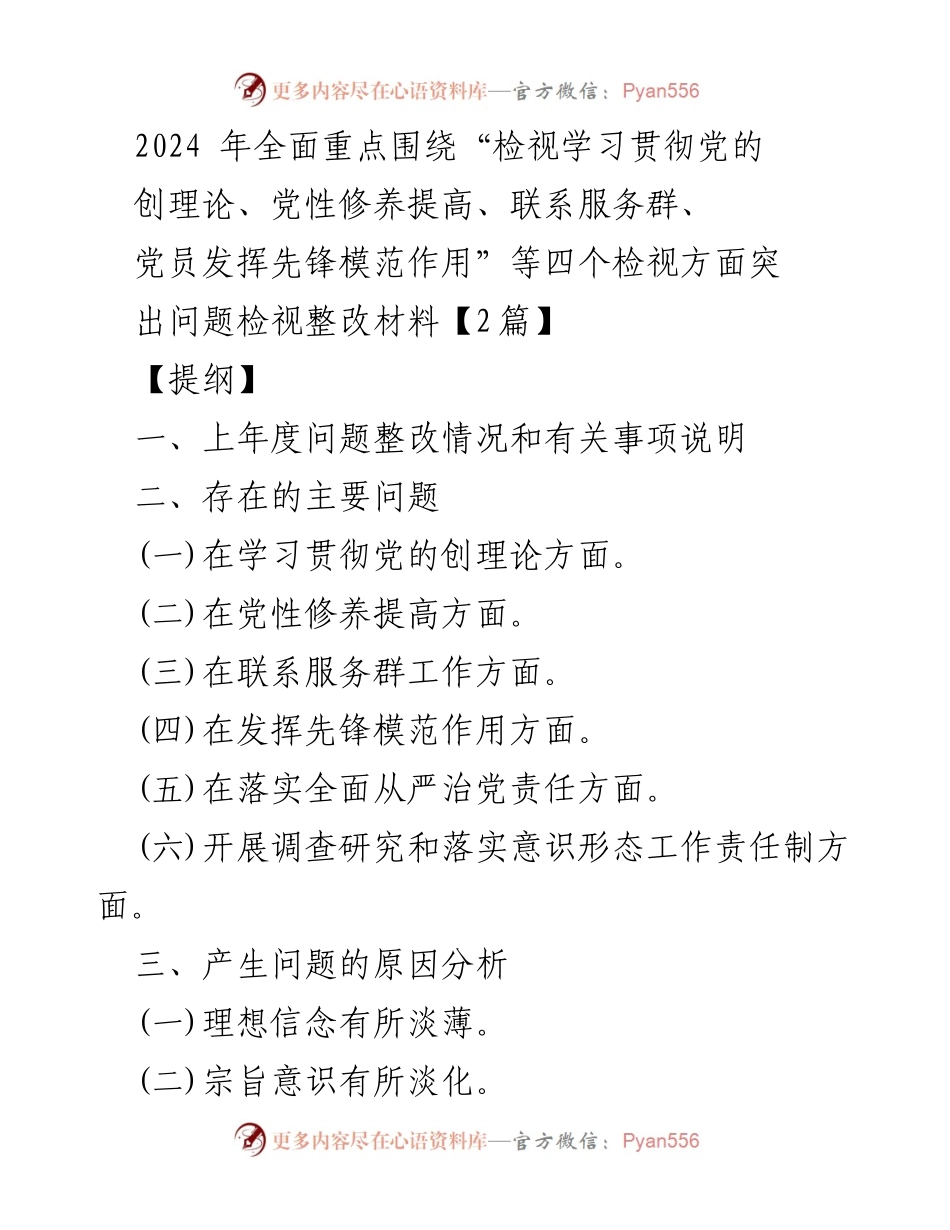 [工作总结] 党务整改 - 2024年党性修养与服务群体问题整改总结报告.docx_第1页