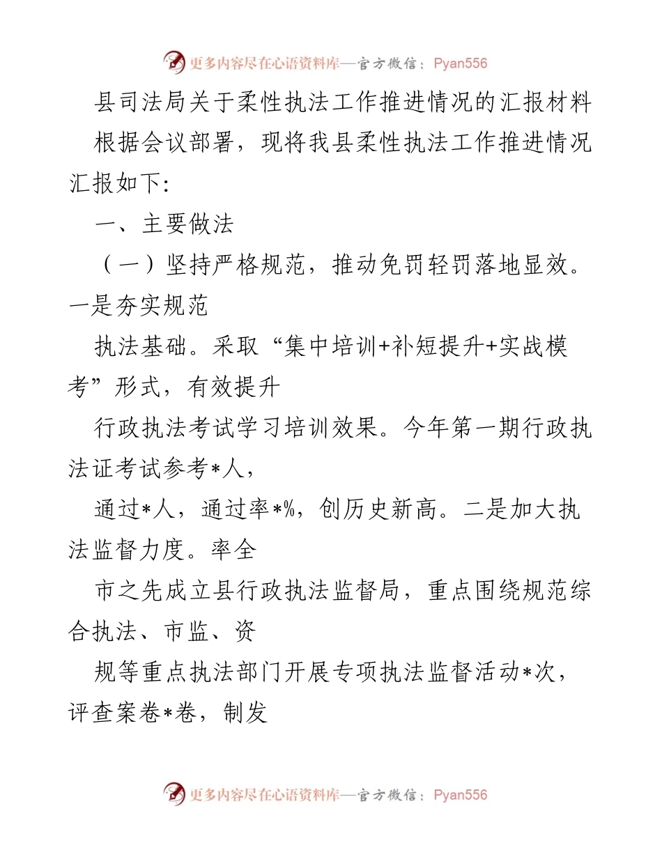 [工作总结] 会议汇报 - 柔性执法工作推进情况总结报告.docx_第1页