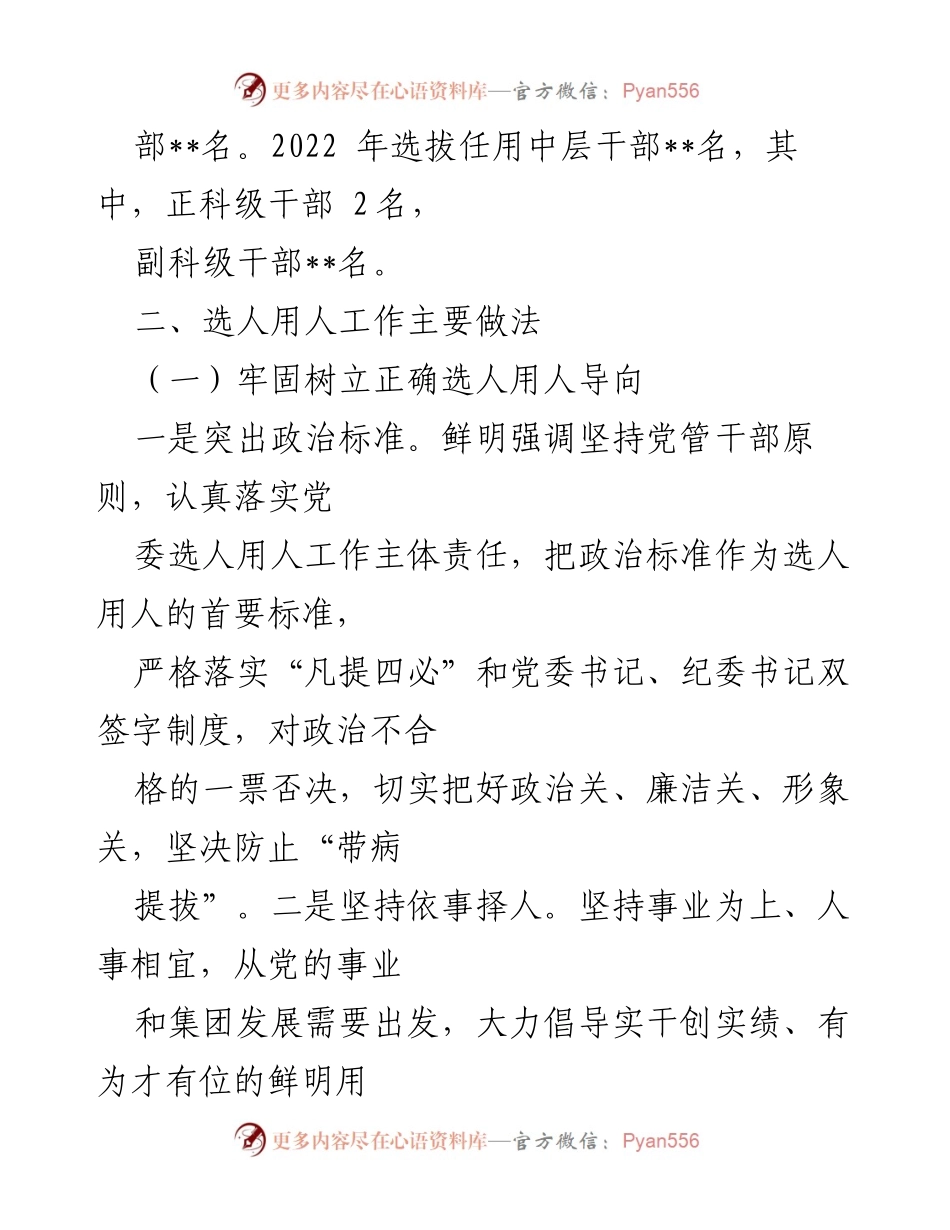 [工作总结] 党委会议 - 2022年度集团党委选人用人工作总结报告.docx_第2页