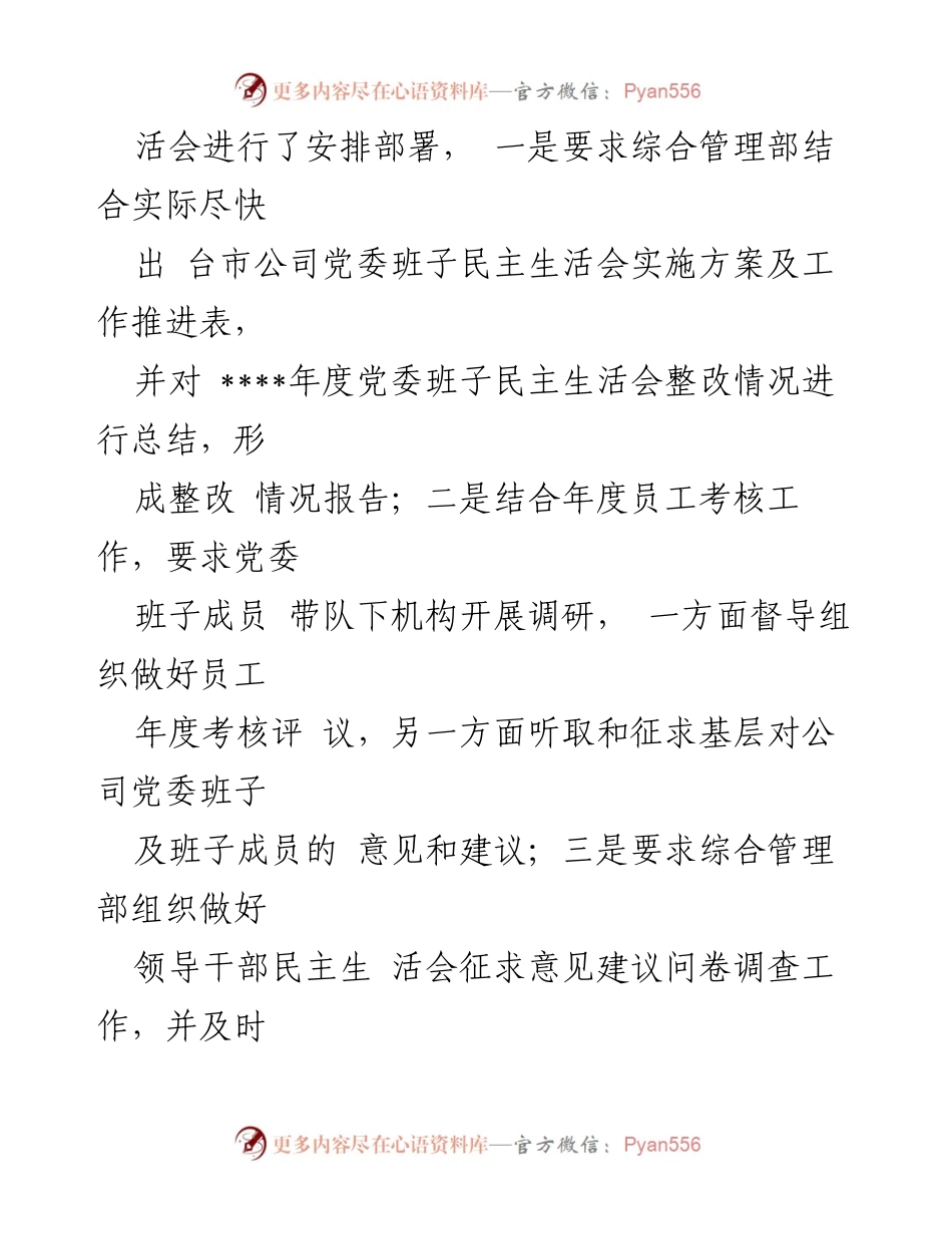 [工作总结] 党员领导干部民主生活会 - ____公司年度党员领导干部民主生活会开展情况报告.docx_第2页