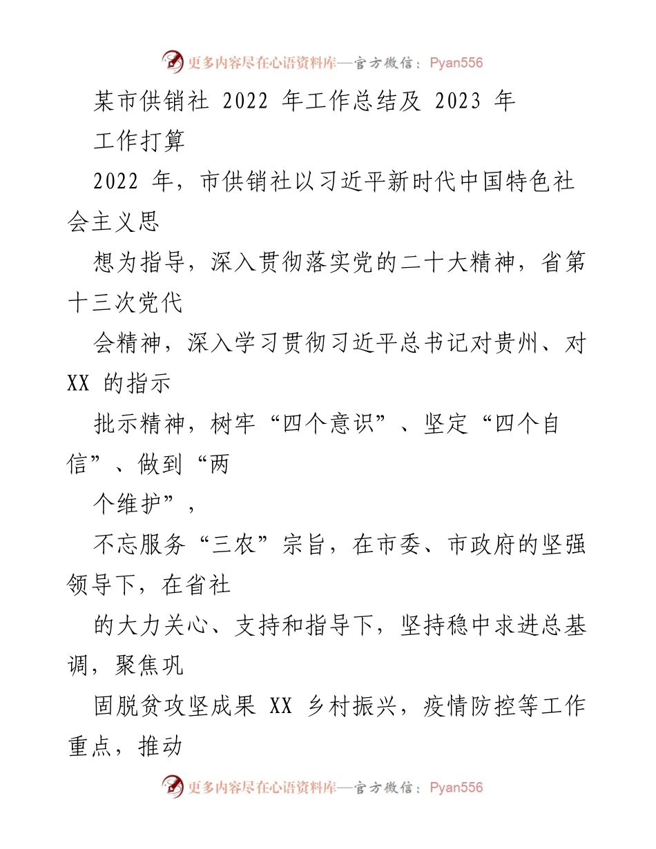 [工作总结] 供销社 - 2022年工作总结与2023年工作计划.docx_第1页