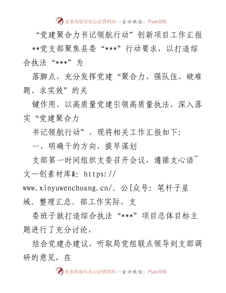 [工作总结] 党建工作 - 党建聚合力书记领航行动创新项目工作汇报.docx_第1页