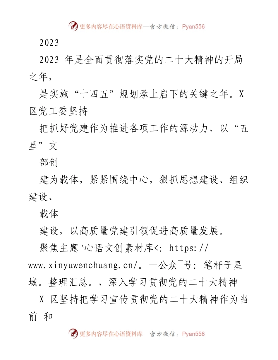 [工作总结] 党建工作会议 - 2023年X区党建工作总结与发展方向.docx_第1页