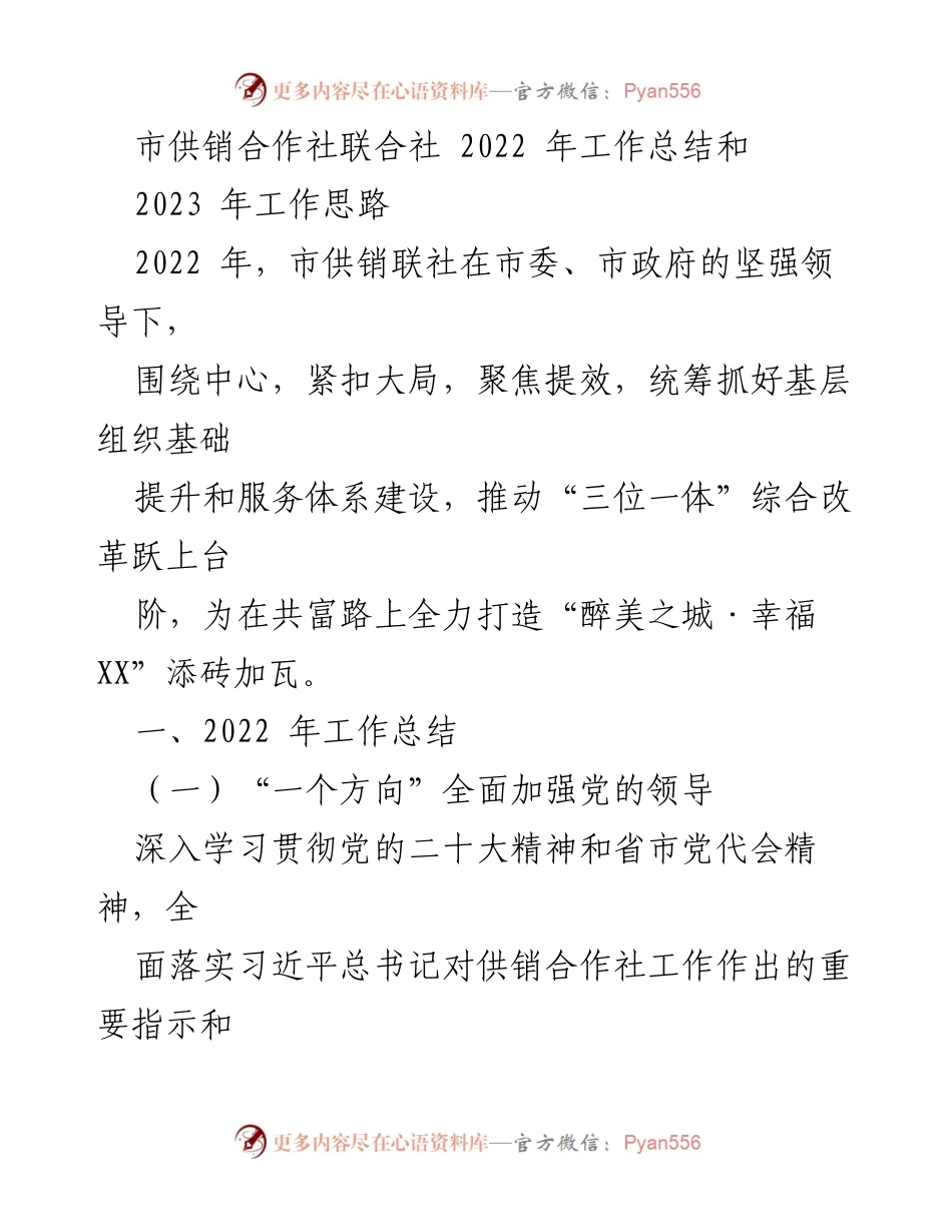 [工作总结] 供销合作社 - 2022年工作总结与2023年工作思路_2.docx_第1页