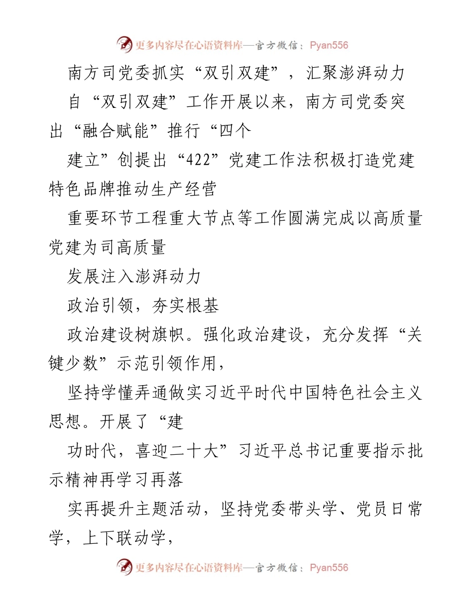 [工作总结] 党建工作 - 南方司党委推动“双引双建”工作总结与成效分析.docx_第1页