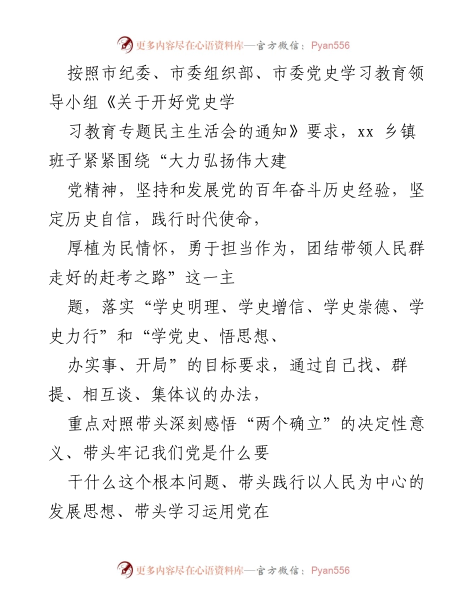 [工作总结] 党史学习教育专题民主生活会 - 深入查找问题，提升党史学习教育成效.docx_第1页