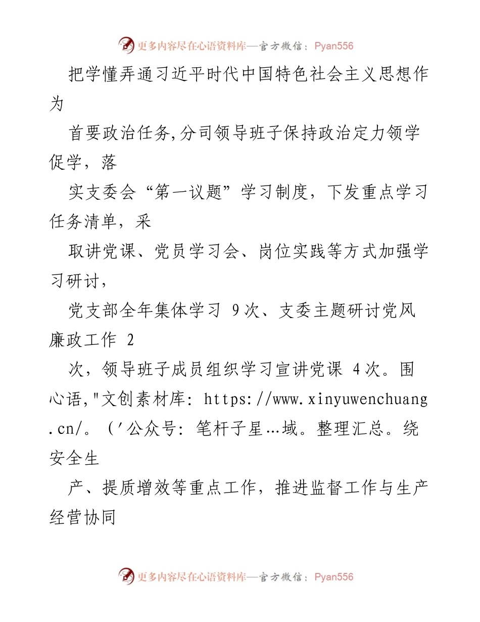 [工作总结] 企业年度工作 - 2022年度党支部全面从严治党监督责任情况报告.docx_第2页