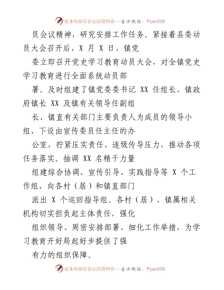 [工作总结] 党史学习教育推进情况 - XX镇党史学习教育工作推进总结报告.docx_第2页