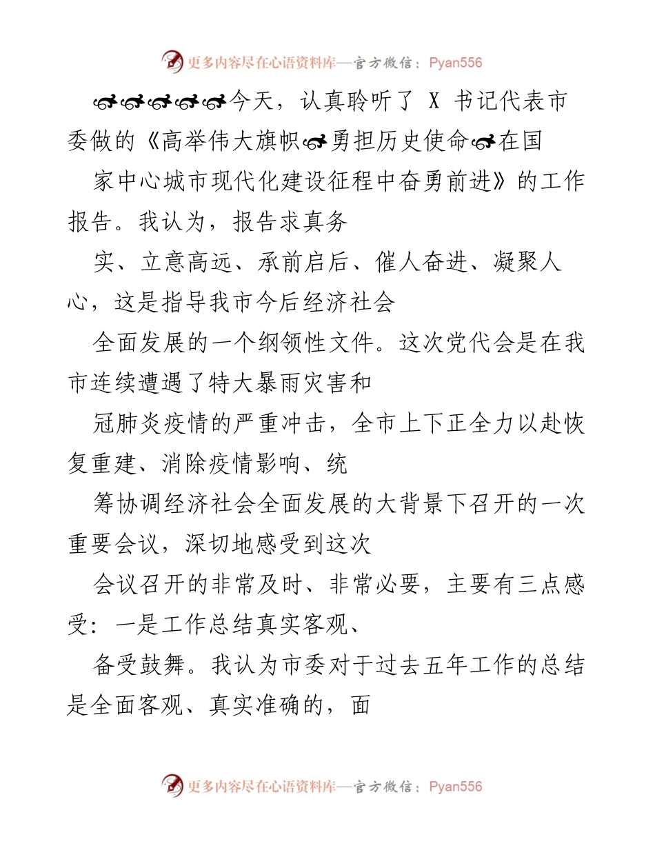 [工作总结] 党代会 - 《高举伟大旗帜，勇担历史使命——我市党代会工作报告的深刻解读》.docx_第1页