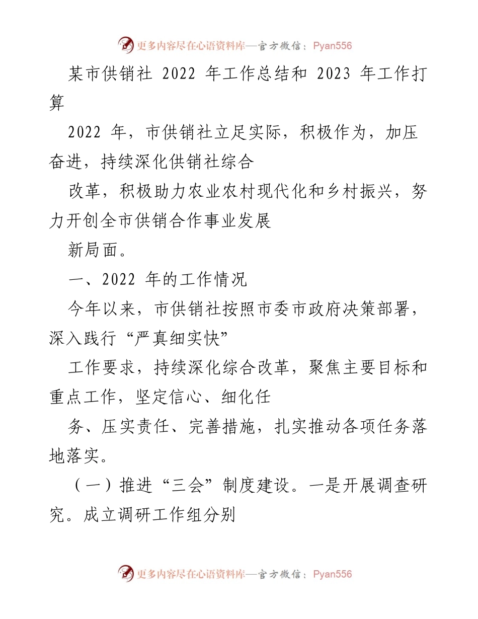 [工作总结] 供销社年度总结 - 2022年供销社工作总结与2023年发展规划.docx_第1页