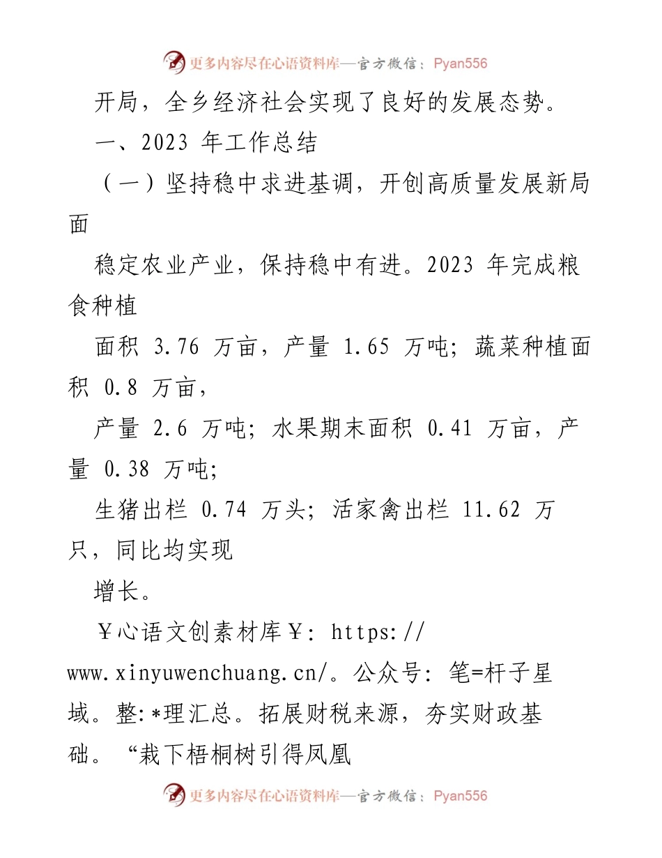 [工作总结] 乡镇年度工作 - X乡2023年工作总结与2024年发展规划.docx_第2页