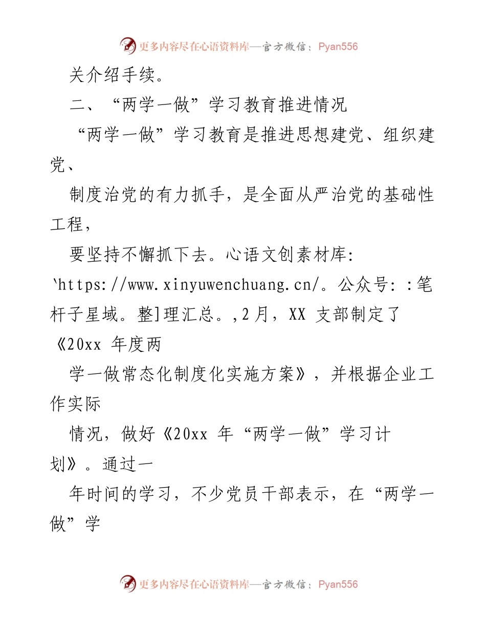 [工作总结] 党建工作 - XX支部20xx年党建工作总结.docx_第2页