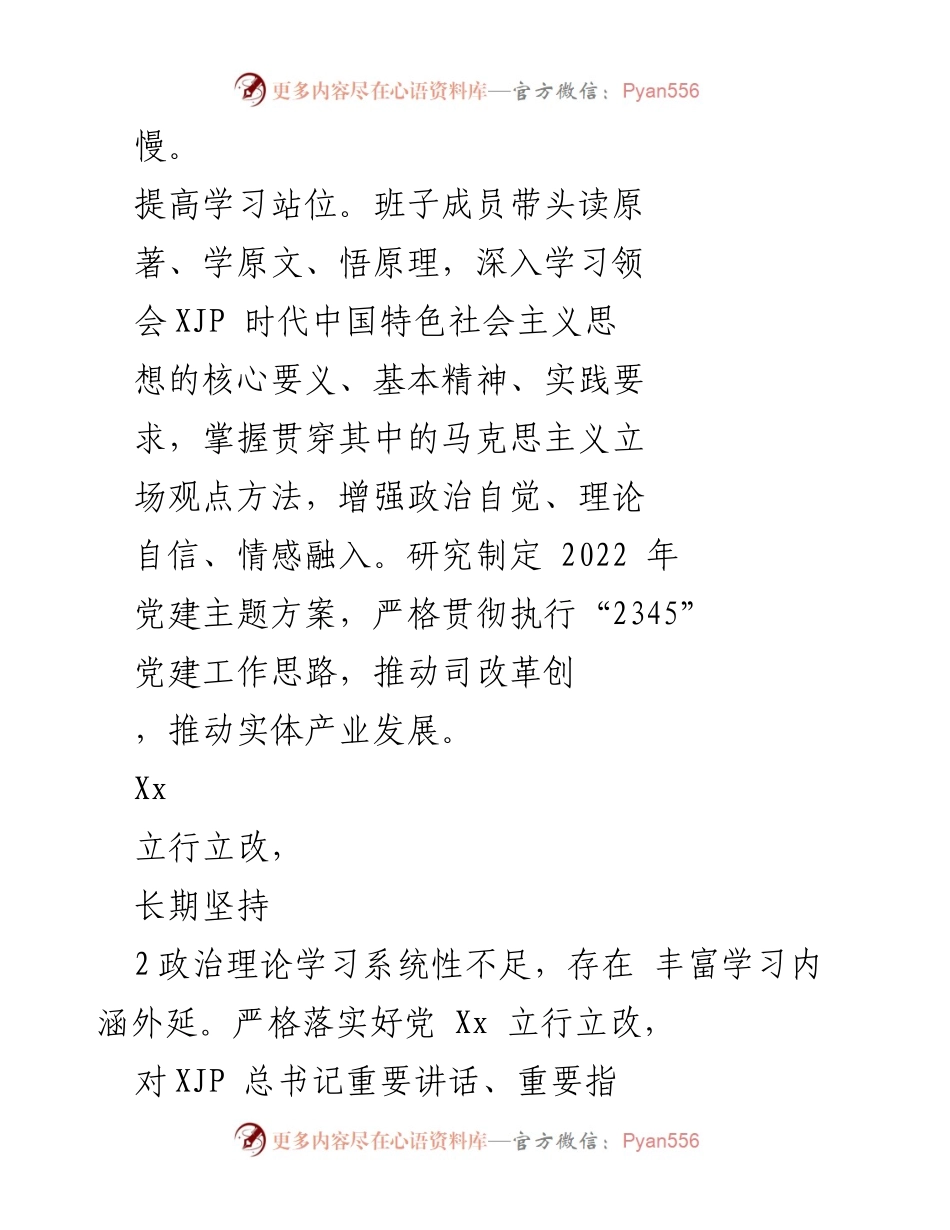 [工作总结] 党委民主生活会 - 202X年专题民主生活会问题整改清单.docx_第2页