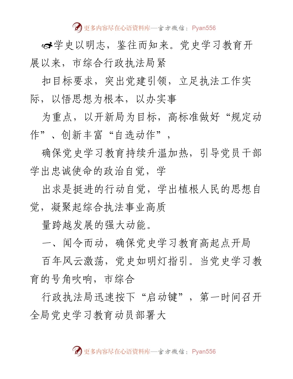 [工作总结] 党史学习教育 - 市综合行政执法局党史学习教育工作总结.docx_第1页