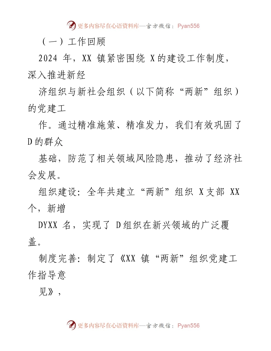 [工作总结] 会议 - 2024年XX镇“三新”领域党建工作总结会议记录.docx_第2页