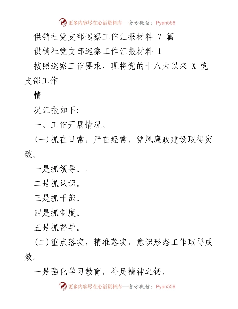 [工作总结] 供销社党支部巡察 - 供销社党支部巡察工作汇报及问题分析.docx_第1页