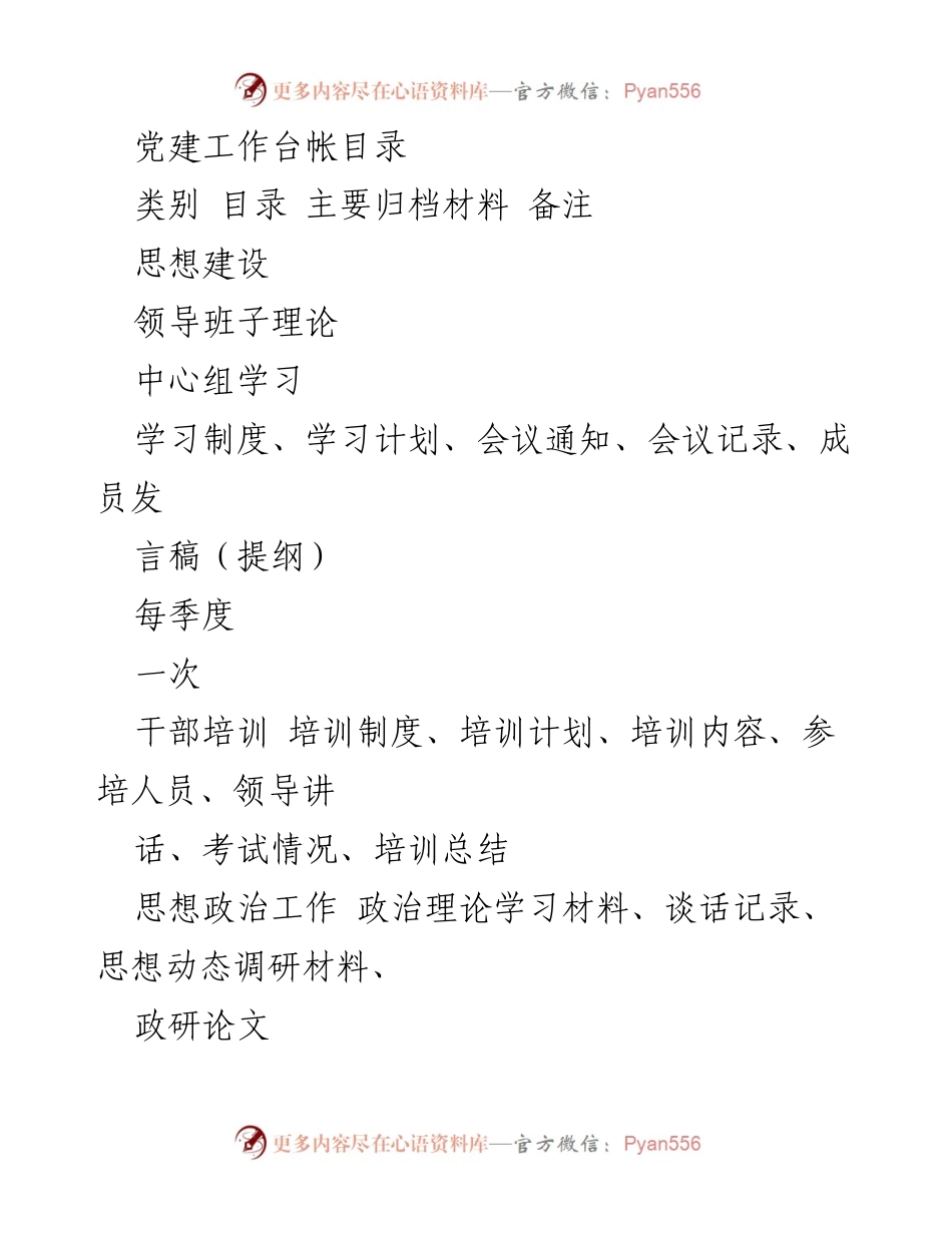 [工作总结] 党建工作 - 党建工作台帐目录及主要材料归档.docx_第1页