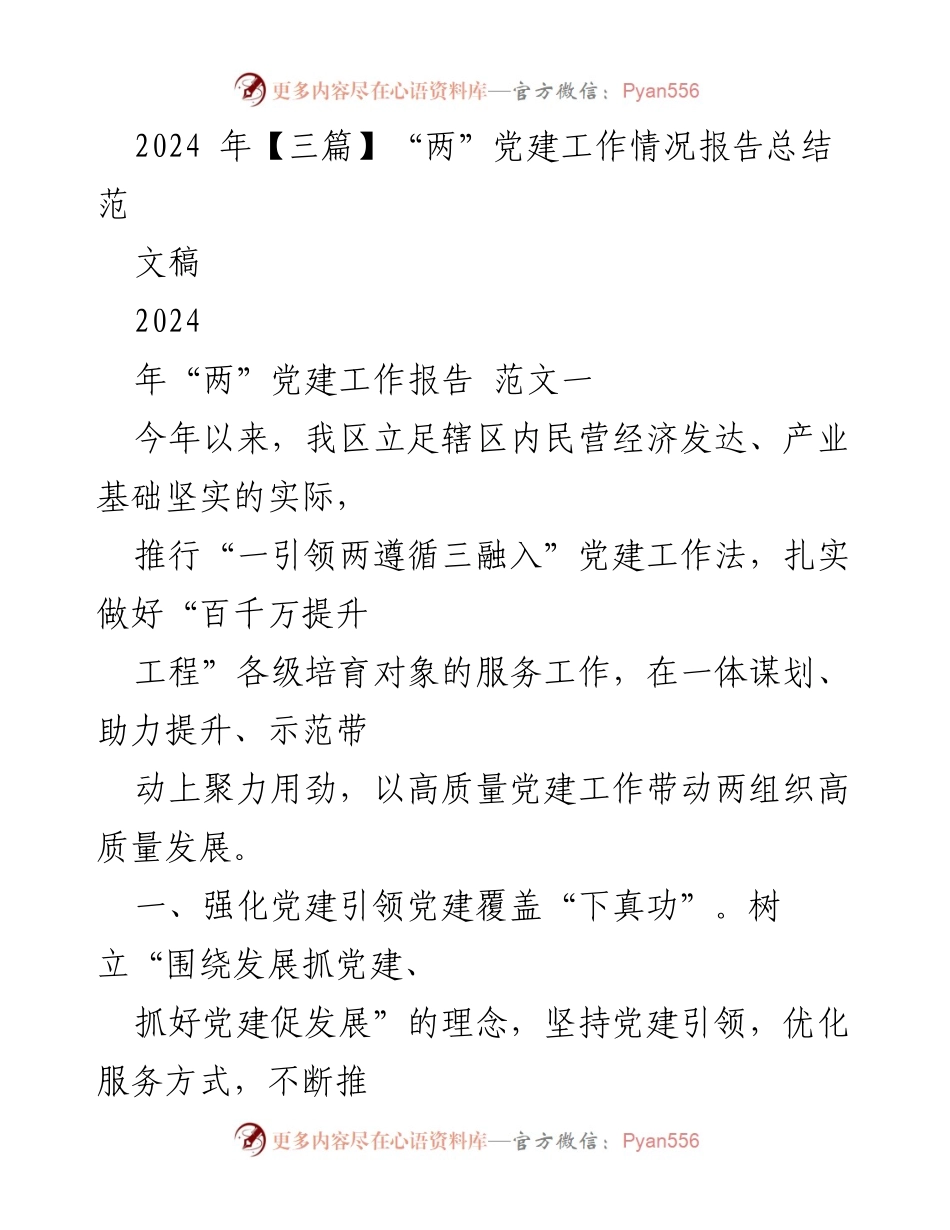 [工作总结] 党建工作 - 2024年“两”党建工作情况总结报告.docx_第1页