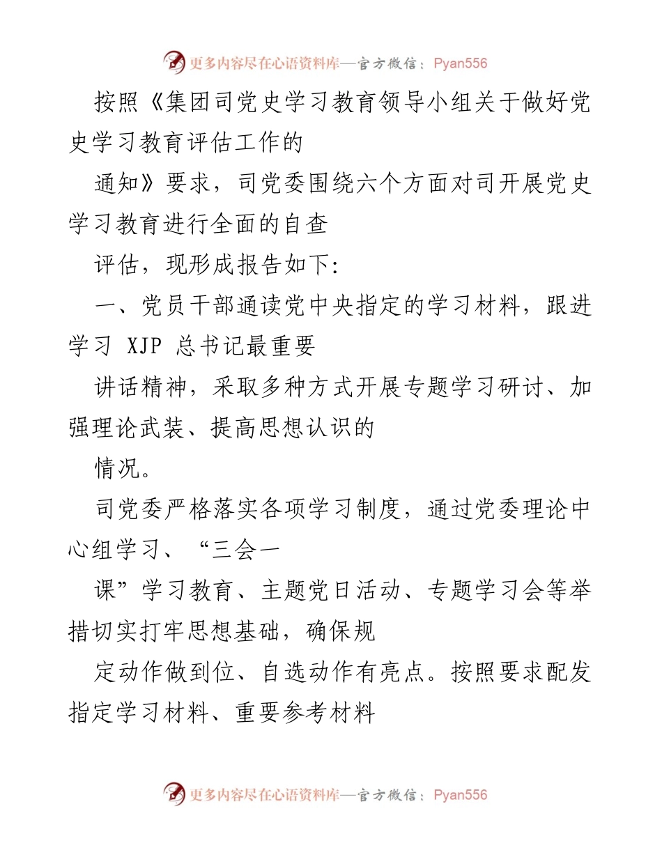 [工作总结] 党史学习教育评估 - 党史学习教育自查评估报告.docx_第1页