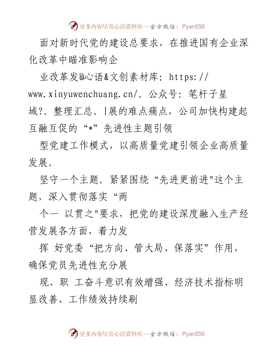 [工作总结] 企业党建经验交流 - 党建引领高质量发展：集团有限公司的先进性主题实践.docx_第2页