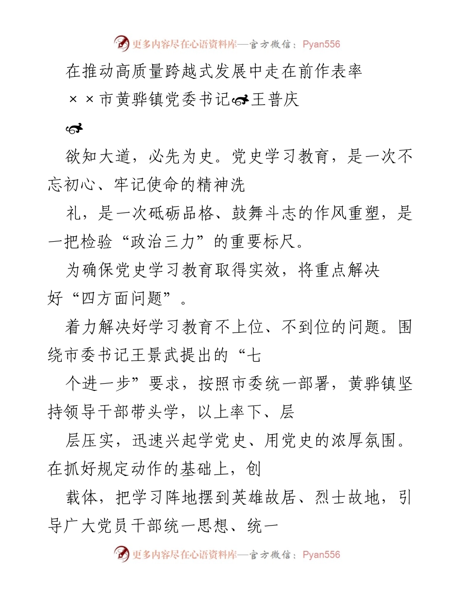 [工作总结] 党史学习教育 - 推动高质量发展，黄骅镇的党史学习教育实践与成效.docx_第1页