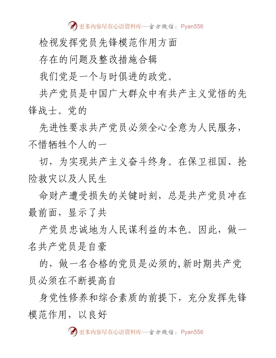 [工作总结] 党员先锋模范作用检视 - 党员先锋模范作用的现状与整改措施.docx_第1页