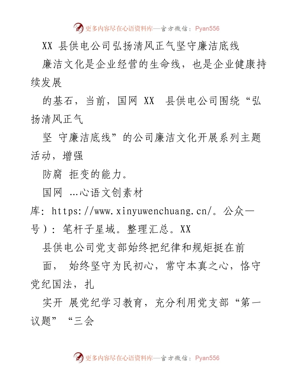 [工作总结] 供电公司 - 弘扬清风正气，坚守廉洁底线的实践与展望.docx_第1页
