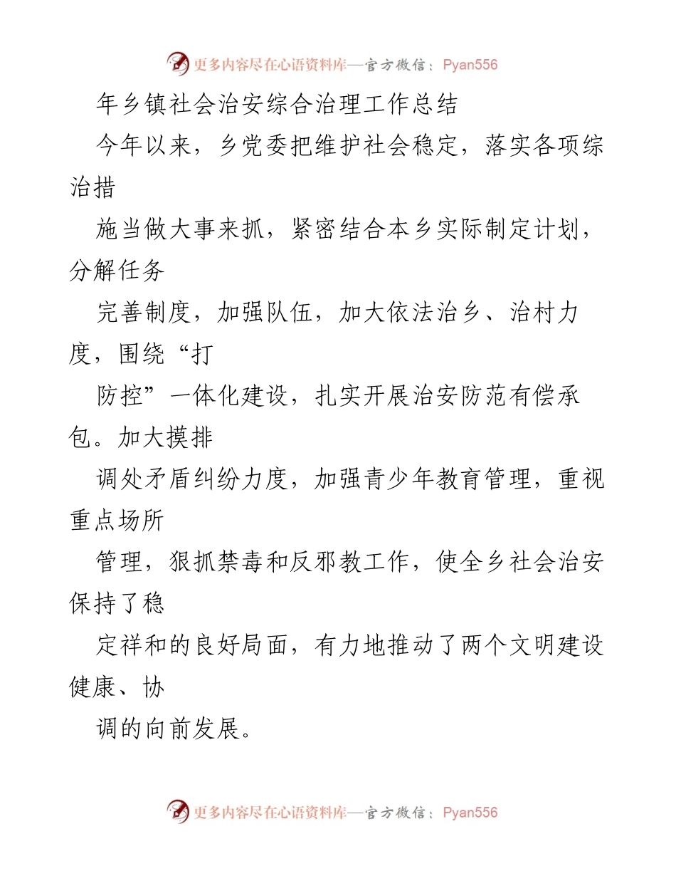 [工作总结] 乡镇社会治安 - 乡镇社会治安综合治理工作年度总结.docx_第1页
