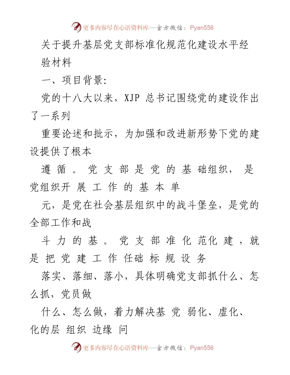 [工作总结] 党建工作会议 - 提升基层党支部标准化规范化建设经验分享.docx_第1页